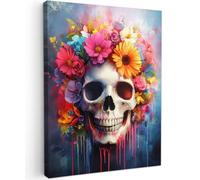 OnlyWow© Poster De Jardin 50x70 cm Deco Exterieur Decoration Balcon Décoration Affiche Murale Extérieur Terrasse Déco Appartement Extérieure Crâne - Fleurs - Crâne - Coloré
