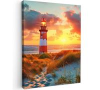 OnlyWow© Poster De Jardin 50x70 cm Original Mur Tableau Decoration Murale Balcon Peinture Tableaux Terrasse Impression Art Mural Deco Décoratif Muraux Phare - Coucher de Soleil - Dunes - Horizon