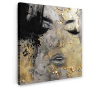 OnlyWow© Poster De Jardin 60x60 cm Original Mur Tableau Decoration Murale Balcon Peinture Tableaux Terrasse Impression Art Mural Deco Décoratif Muraux Femme - Art - Or - Noir