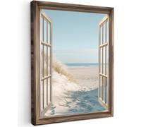 OnlyWow© Poster De Jardin 60x80 cm Original Mur Tableau Decoration Murale Balcon Peinture Tableaux Terrasse Impression Art Mural Deco Décoratif Muraux Vue - Tallgrass - Dunes - Mer - Paysage