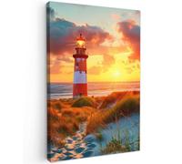 OnlyWow© Poster De Jardin 60x90 cm Original Mur Tableau Decoration Murale Balcon Peinture Tableaux Terrasse Impression Art Mural Deco Décoratif Muraux Phare - Coucher de Soleil - Dunes - Horizon