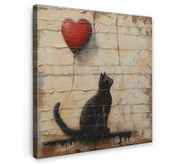 OnlyWow© Poster De Jardin 70x70 cm Deco Exterieur Decoration Balcon Décoration Affiche Murale Extérieur Terrasse Déco Appartement Extérieure Street Art - Chat - Ballon - Graffiti - Banksy