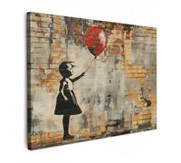 OnlyWow© Poster De Jardin 80x60 cm Original Mur Tableau Decoration Murale Balcon Peinture Tableaux Terrasse Impression Art Mural Deco Décoratif Muraux Graffiti - Banksy - Fille - Street Art