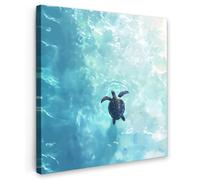 OnlyWow© Poster De Jardin 80x80 cm Deco Exterieur Decoration Balcon Décoration Affiche Murale Extérieur Terrasse Déco Appartement Extérieure Tortue - Mer - Bleu - Pailleté