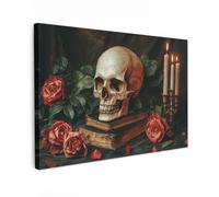 OnlyWow© Poster De Jardin 90x60 cm Original Mur Tableau Decoration Murale Balcon Peinture Tableaux Terrasse Impression Art Mural Deco Décoratif Muraux Squelette - Bougies - Roses - Crâne