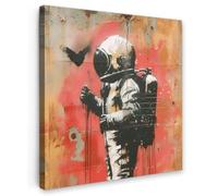 OnlyWow© Poster De Jardin 90x90 cm Deco Exterieur Decoration Balcon Décoration Affiche Murale Extérieur Terrasse Déco Appartement Extérieure Graffiti - Astronaute - Street Art - Espace - Banksy