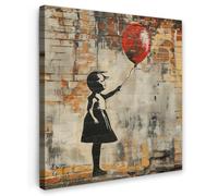 OnlyWow© Poster De Jardin 90x90 cm Original Mur Tableau Decoration Murale Balcon Peinture Tableaux Terrasse Impression Art Mural Deco Décoratif Muraux Graffiti - Banksy - Fille - Street Art