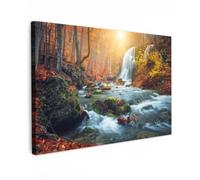 OnlyWow© Tableau De Jardin 120x80 cm Impressions Toiles Reproductions Décoration Moderne sur Mural Decoratifs Photo Chute d'eau - Soleil - Automne
