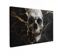OnlyWow© Tableau De Jardin 120x80 cm Original Mur Decoration Balcon Murale Peinture Tableaux Terrasse Impression Art Mural Deco Décoratif Muraux Or - Abstrait - Crâne - Effrayant - Mort