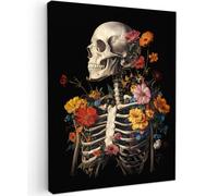 OnlyWow© Tableau De Jardin 50x70 cm Impressions Toiles Reproductions Décoration Moderne sur Mural Decoratifs Photo Squelette - Fleurs - Crâne - Coloré