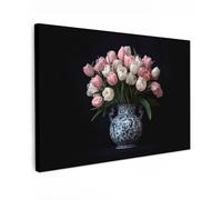 OnlyWow© Tableau De Jardin 60x40 cm Original Mur Decoration Balcon Murale Peinture Tableaux Terrasse Impression Art Mural Deco Décoratif Muraux Fleurs - Rose - Tulipes - Vase