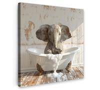 OnlyWow© Tableau De Jardin 60x60 cm Original Mur Decoration Balcon Murale Peinture Tableaux Terrasse Impression Art Mural Deco Décoratif Muraux Vintage - Eléphant - Baignoire - Mousse