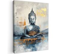 OnlyWow© Tableau De Jardin 60x80 cm Original Mur Decoration Balcon Murale Peinture Tableaux Terrasse Impression Art Mural Deco Décoratif Muraux Bouddha - Or - Luxe - Spirituel