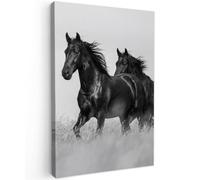 OnlyWow© Tableau De Jardin 60x90 cm Impressions Toiles Reproductions Décoration Moderne sur Mural Decoratifs Photo Chevaux - Herbe - Noir - Blanc