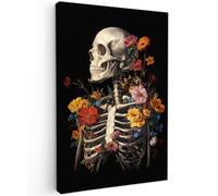 OnlyWow© Tableau De Jardin 60x90 cm Impressions Toiles Reproductions Décoration Moderne sur Mural Decoratifs Photo Squelette - Fleurs - Crâne - Coloré