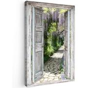 OnlyWow© Tableau De Jardin 60x90 cm Original Mur Decoration Balcon Murale Peinture Tableaux Terrasse Impression Art Mural Deco Décoratif Muraux Percée - Forêt - Pierres - Printemps
