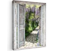 OnlyWow© Tableau De Jardin 70x100 cm Original Mur Decoration Balcon Murale Peinture Tableaux Terrasse Impression Art Mural Deco Décoratif Muraux Percée - Forêt - Pierres - Printemps