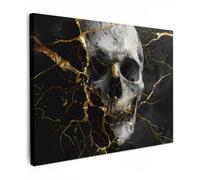 OnlyWow© Tableau De Jardin 70x50 cm Original Mur Decoration Balcon Murale Peinture Tableaux Terrasse Impression Art Mural Deco Décoratif Muraux Or - Abstrait - Crâne - Effrayant - Mort