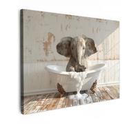 OnlyWow© Tableau De Jardin 80x60 cm Original Mur Decoration Balcon Murale Peinture Tableaux Terrasse Impression Art Mural Deco Décoratif Muraux Vintage - Eléphant - Baignoire - Mousse