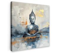 OnlyWow© Tableau De Jardin 80x80 cm Original Mur Decoration Balcon Murale Peinture Tableaux Terrasse Impression Art Mural Deco Décoratif Muraux Bouddha - Or - Luxe - Spirituel