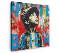 OnlyWow© Toile Extérieur 100x100 cm Original Mur Tableau Decoration Murale Peinture Tableaux Impression Art Mural Deco Décoratif Muraux Graffiti - Vintage - Garçon - Street Art - Néon - Banksy