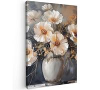 OnlyWow© Toile Extérieur 40x60 cm Original Mur Tableau Decoration Murale Peinture Tableaux Impression Art Mural Deco Décoratif Muraux Fleurs - Blanc - Vase - Moderne