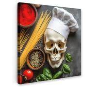 OnlyWow© Toile Extérieur 50x50 cm Original Mur Tableau Decoration Murale Peinture Tableaux Impression Art Mural Deco Décoratif Muraux Squelette - Épices - Nourriture - Crâne - Cuisinier