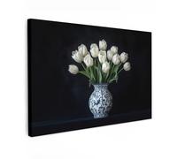 OnlyWow© Toile Extérieur 60x40 cm Original Mur Tableau Decoration Murale Peinture Tableaux Impression Art Mural Deco Décoratif Muraux Blanc - Fleurs - Tulipes - Vase