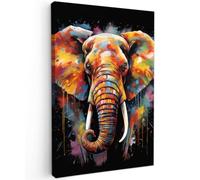 OnlyWow© Toile Extérieur 60x90 cm Original Mur Tableau Decoration Murale Peinture Tableaux Impression Art Mural Deco Décoratif Muraux Éléphant - Graffiti - Noir - Animaux - Couleurs