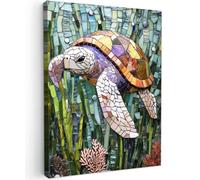 OnlyWow© Toile Extérieur 70x100 cm Original Mur Tableau Decoration Murale Peinture Tableaux Impression Art Mural Deco Décoratif Muraux Tortue - Algue - Mosaïque