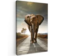 OnlyWow© Toile Extérieur 80x120 cm Original Mur Tableau Decoration Murale Peinture Tableaux Impression Art Mural Deco Décoratif Muraux Éléphant - Route - Animaux - Coucher de Soleil - Paysage