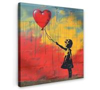 OnlyWow© Toile Extérieur 80x80 cm Original Mur Tableau Decoration Murale Peinture Tableaux Impression Art Mural Deco Décoratif Muraux Banksy - Art - Graffiti - Fille - Street Art