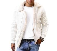 Onsoyours Manteaux Hommes Blouson Automne Hiver Svelte Veste à Manches Longues à Revers Travail Polaire Blouson Chaude Décontractée Veste Sweat sans Capuche A Blanc L