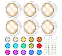 Onumii LED Sans Fil Lampe de placard, Adhesive Spot LED à Pile avec Telecommande Couleur rgb Lumiere pour Armoire (Lot de 6 Blanc)