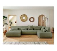 Lisa Design Canapé panoramique d'angle Onyx Droit 7 places en tissu Vert sauge