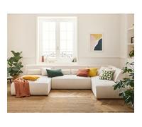 Canape angle fixe LISA DESIGN 7 places en velours beige 198 x 334 x 75 cm Beige G
