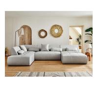 Lisa Design Canapé panoramique d'angle Onyx gauche 7 places en tissu Gris clair