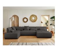 Lisa design - Canapé panoramique d'angle Onyx 7 places en tissu angle gauche Gris foncé