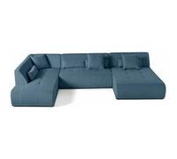 Best mobilier Canapé panoramique d'angle gauche Onyx 7 places en velours côtelé Bleu