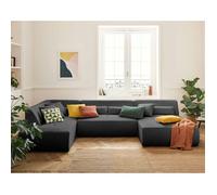 Best mobilier – Canapé panoramique d'angle gauche Onyx 7 places – velours côtelé – Gris foncé