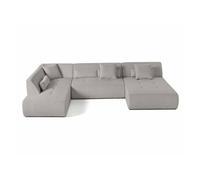 Best mobilier Canapé panoramique Onyx modulable d'angle gauche 7 places en velours côtelé Gris clair