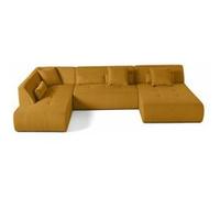 Lisa design – Canapé panoramique Onyx modulable d'angle gauche 7 places velours côtelé Jaune