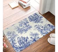 OOAHJEID Paillasson Tapis de Salle d'art Traditionnel français antidérapant à Motif Toile de Jouy Bleu Marine Classique personnalisé