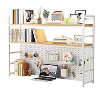 OOPDNEGAK 3 Couches DIY Étagère Livre Bureau Bibliothèque Organisateur De Bureau À Poser, Étagère De Bureaux avec Panneau Perforé, pour Les Bureaux À Domicile(White,110x25x96cm)