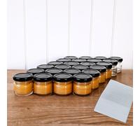 OOPS TOYS Lot de 24 bocaux à confiture 30 ml Mini avec couvercles Noir - Pots de confiture avec bouchon à vis - Mini pots de conservation avec étiquettes - Petits pots, pots de confiture (Noir