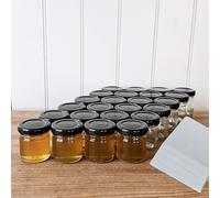 OOPS TOYS Lot de 24 mini bocaux à confiture de 40 ml avec couvercle noir - Pots à confiture avec couvercle à visser - Mini bocaux avec étiquettes - Petits bocaux à confiture (noir, 24 pièces)