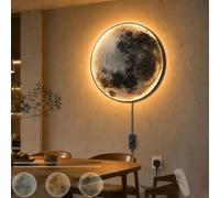 OOWOKS Applique Murale en Forme de Lune pour Chambre denfant avec Interrupteur et Prise Applique LED dintérieur pour Enfants Intensité Réglable avec Télécommande Lampe de Chevet Ronde Murale,50cm