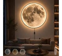 OOWOKS Applique Murale en Forme de Lune pour Chambre denfant avec Interrupteur et Prise Applique LED dintérieur pour Enfants Intensité Réglable avec Télécommande Lampe de Chevet Ronde Murale,100cm