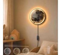 OOWOKS Applique Murale en Forme de Lune pour Chambre denfant avec Interrupteur et Prise Applique LED dintérieur pour Enfants Intensité Réglable avec Télécommande Lampe de Chevet Ronde Murale,30cm