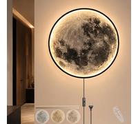 OOWOKS Applique Murale en Forme de Lune pour Chambre denfant avec Interrupteur et Prise Applique LED dintérieur pour Enfants Intensité Réglable avec Télécommande Lampe de Chevet Ronde Murale,60cm